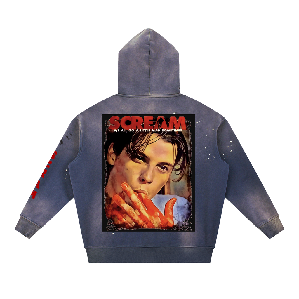 Vintage Washed Frayed Fleece Hoodie