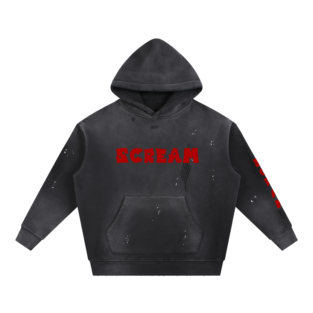 Vintage Washed Frayed Fleece Hoodie