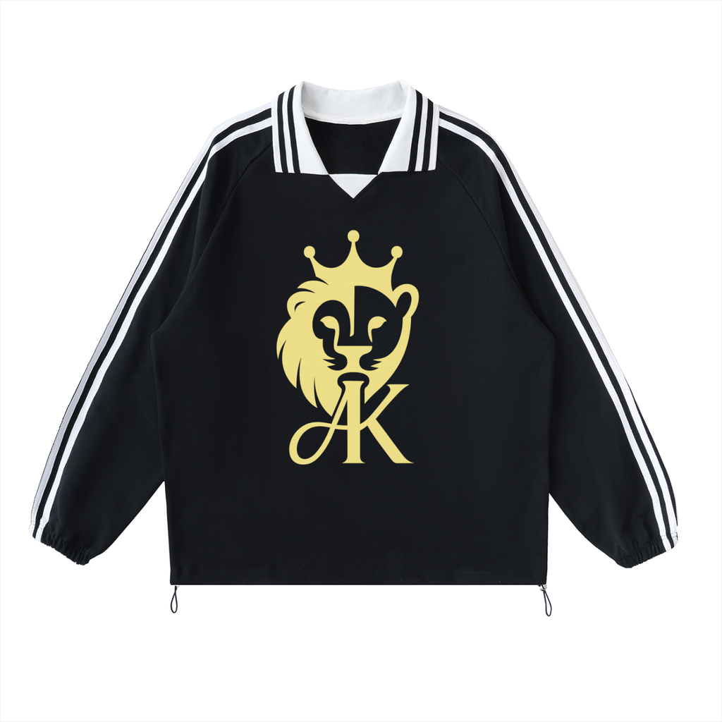 Contrast Striped Lapel Collar Sweatshirt