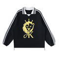 Contrast Striped Lapel Collar Sweatshirt